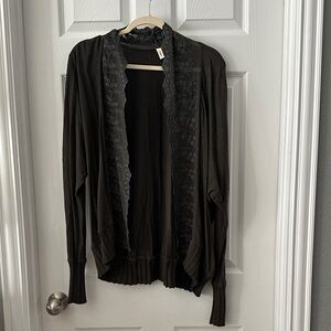 TINY Olive Lace Trim Cardigan